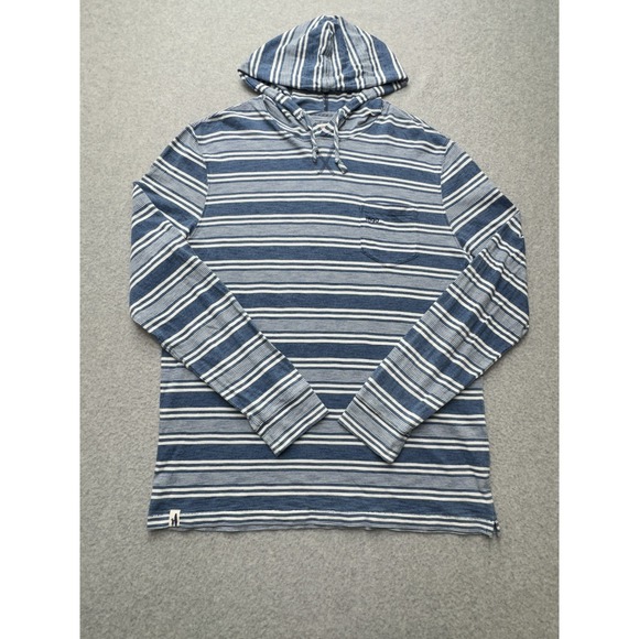 Johnnie-O Hooded Pullover Shirt Mens Medium Blue White Striped‎ 1899 Hangin Out - Picture 1 of 11